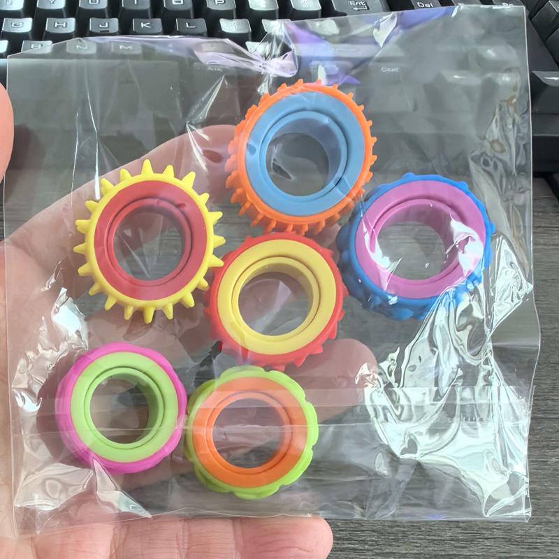 

Toys 6PCS Sensory Fidget Rings for Finger Spinner Rotating Anxiety Relief Autism ADHD Quiet Stress Relieve Gifts Kids