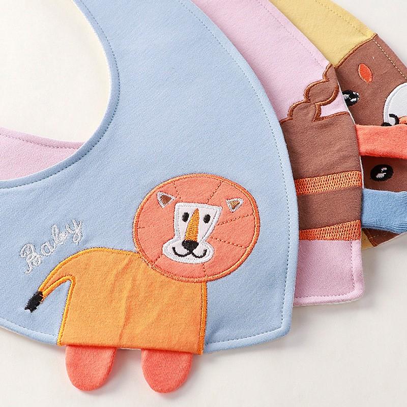 Soft Cotton Baby Bib With Snap Cartoon Animal Print Triangle Drool Towel Infants Toddlers 0-3 Years