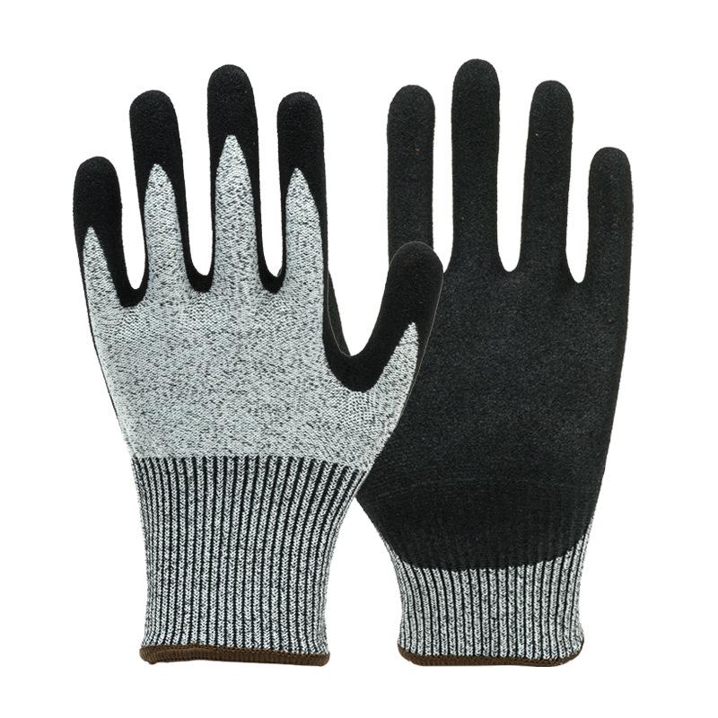 

HPPE Level 5 EN388 Cut-Resistant Nitrile Frosted Oil-Resistant Gloves, Abrasion-Resistant Cut-Resistant Nitrile Frosted (Brown Edge)