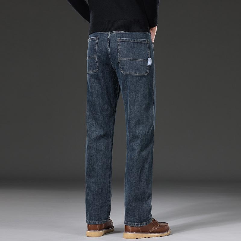 Trendy Blue-Gray Men's Plus Size Jeans - Straight, Loose Fit for Spring & Autumn
