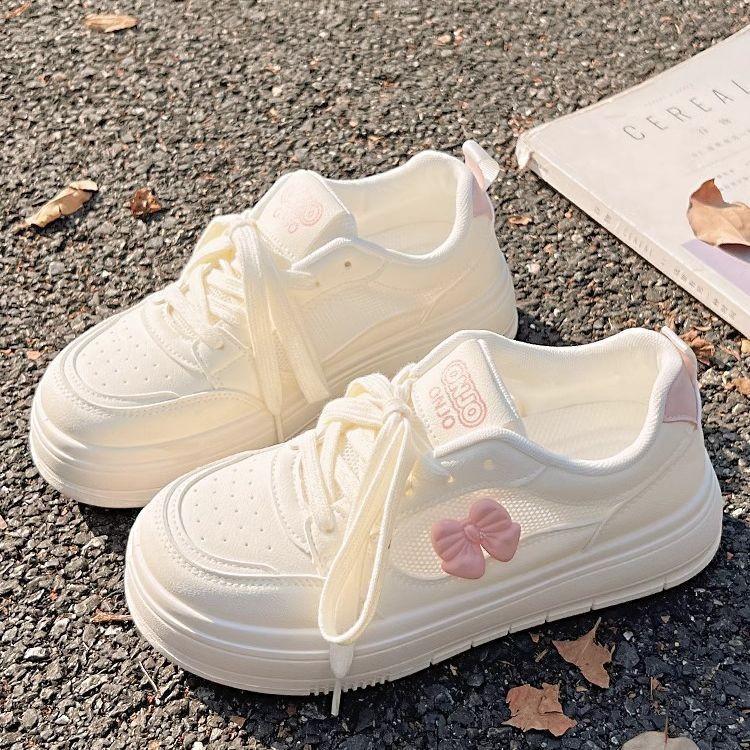 Summer mesh breathable little white shoes women's 2025 new bow with skirt shoes campus style sports board shoes