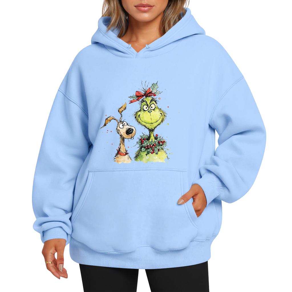 Ladies' Christmas Style Printed Hoodie With Wool And Pockets For Women