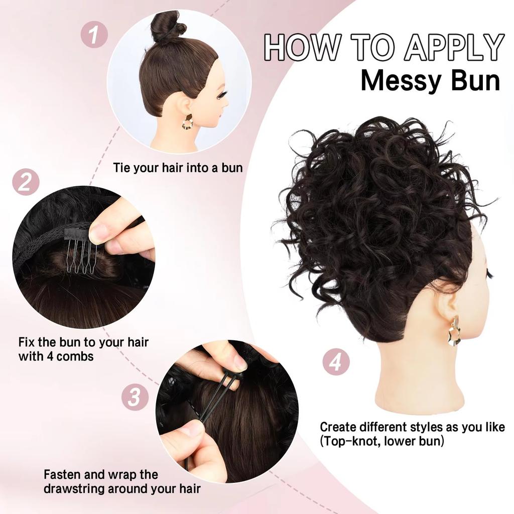 Women's Fashion Hair Bun, Curly Wave Synthetic Hair Piece, Afro Kinky Curl Drawstring Ponytail Bun, Voluminous Hair Donut for Daily Style