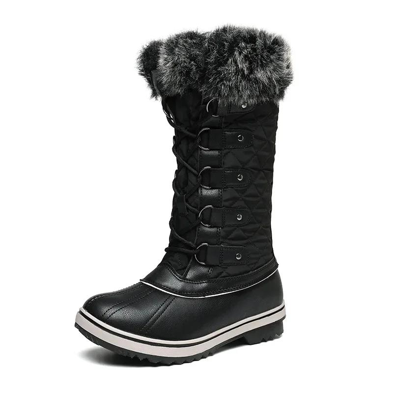 

Warm Thick Fur Flat Bottom High Top Leg Protector Snow Boots Plasticshoe Warmth Comfortable Winter Boots for Snowy Days 42 чорний