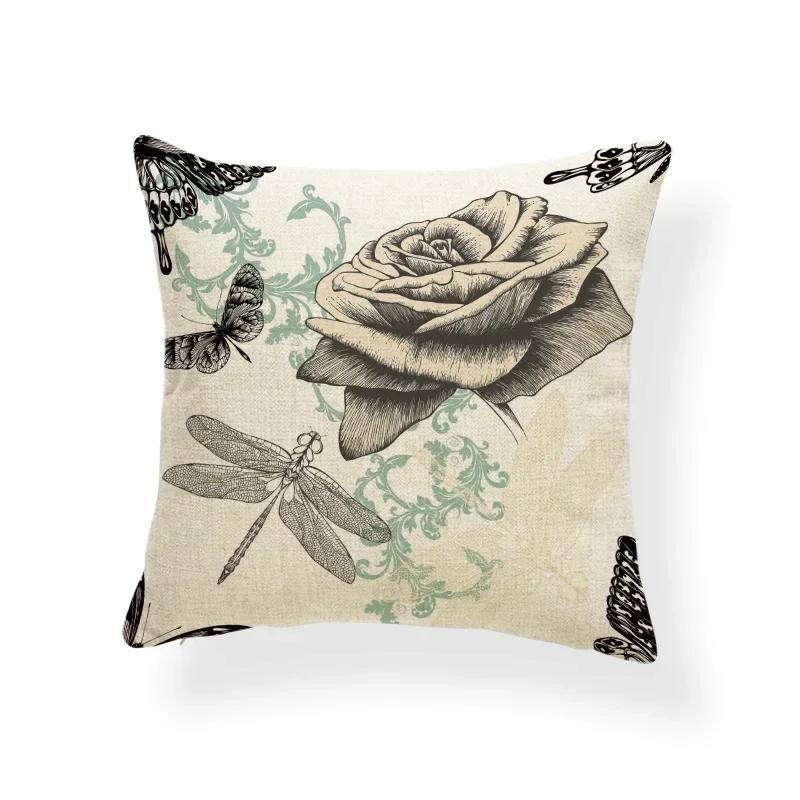 

Dragonfly Pattern Cushions Leaves Cover Pillows Blue Backyard Gift for Students Stamp Pillow with Cover Insect Butterfly 45x45cm 16x16Inch