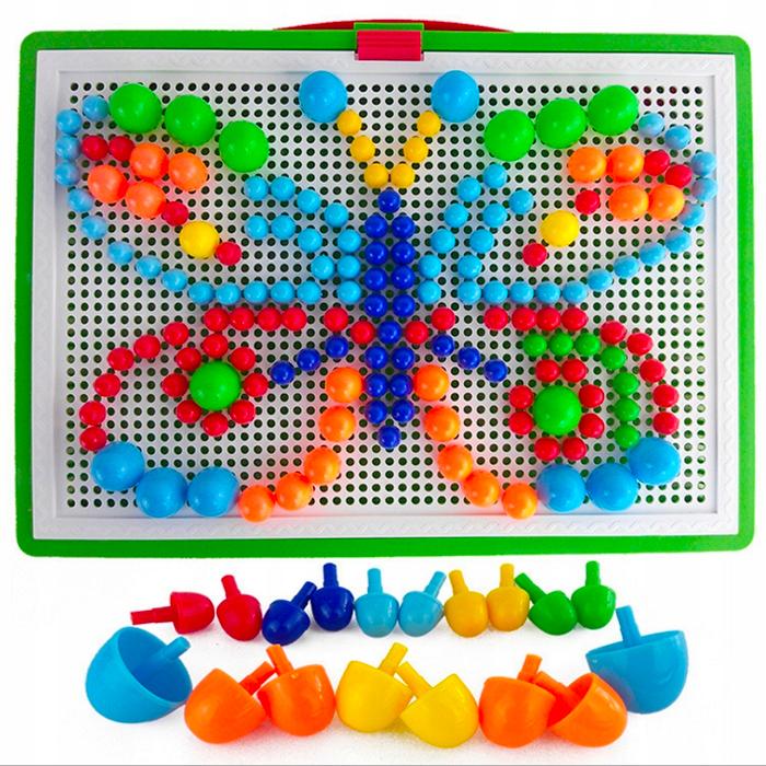 Kreatywny Zestaw Układanka Pinezki Grzybki Montessori Puzzle 296 Elementy