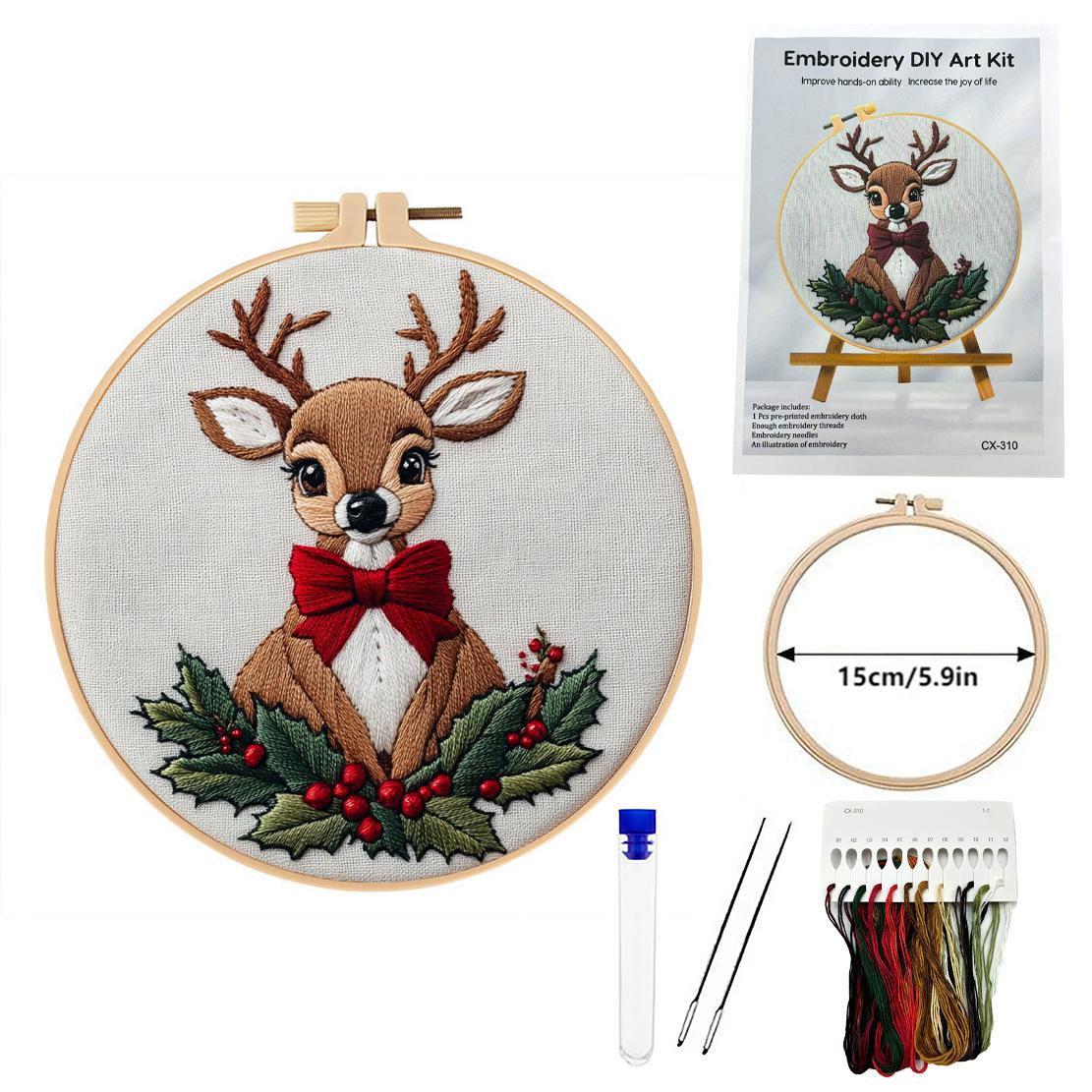 

1 набор для вышивания рождественских животных, подходит для начинающих, включает инструкции по стежкам на английском языке. Набор материалов для вышивания своими руками. 15cm