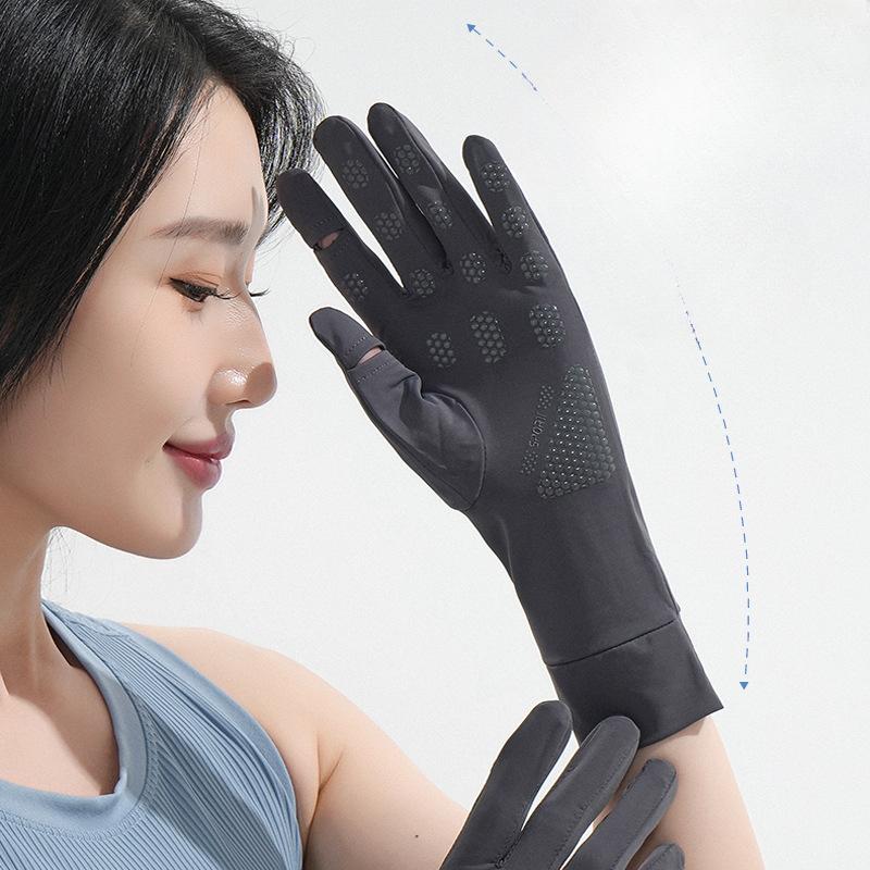 Sunscreen Gloves for Women In Summer Thin UV Proof Finger-revealing Medium Length Ice Silk Gloves Non Slip Driving and Riding Sports