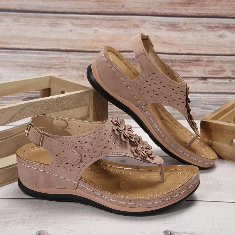 

Wedge heel pinch foot flower sandals women s new large size summer herringbone beach sandals 43 розовый