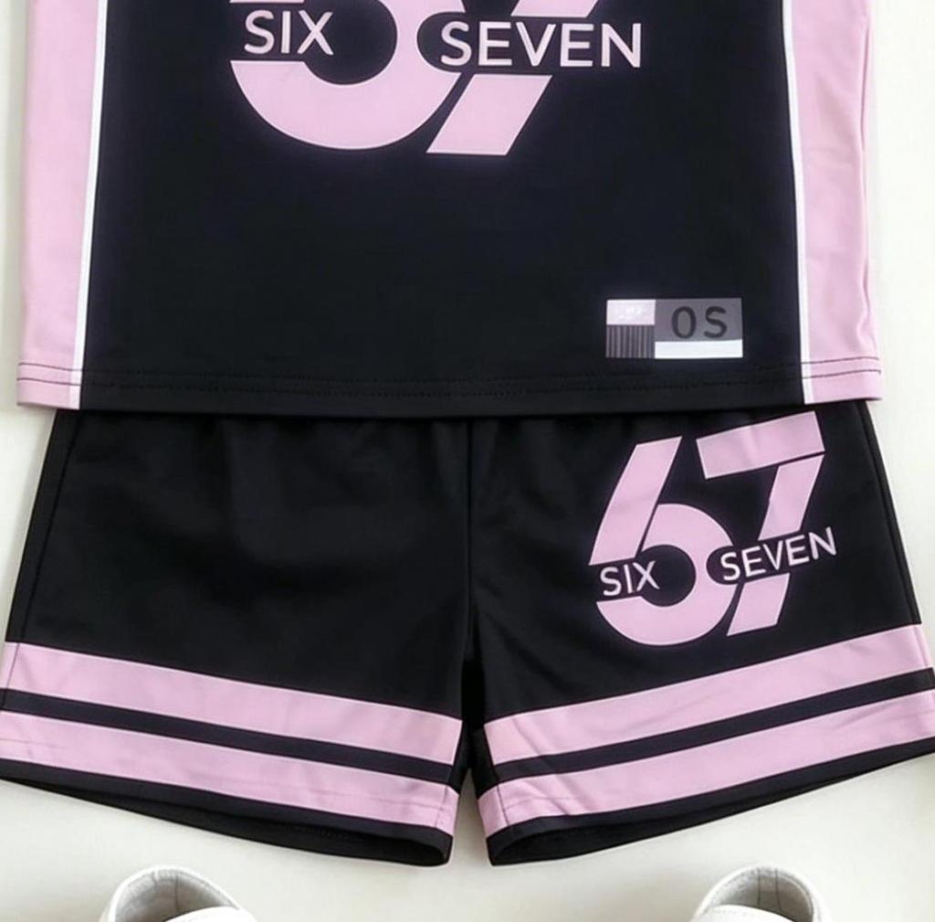 Toddler Girls Cool Number 67 Jersey Print 2-Piece Outfit, Summer Black & Pink Sporty Clothes for Kids, Perfect for Playwear & Outdoor