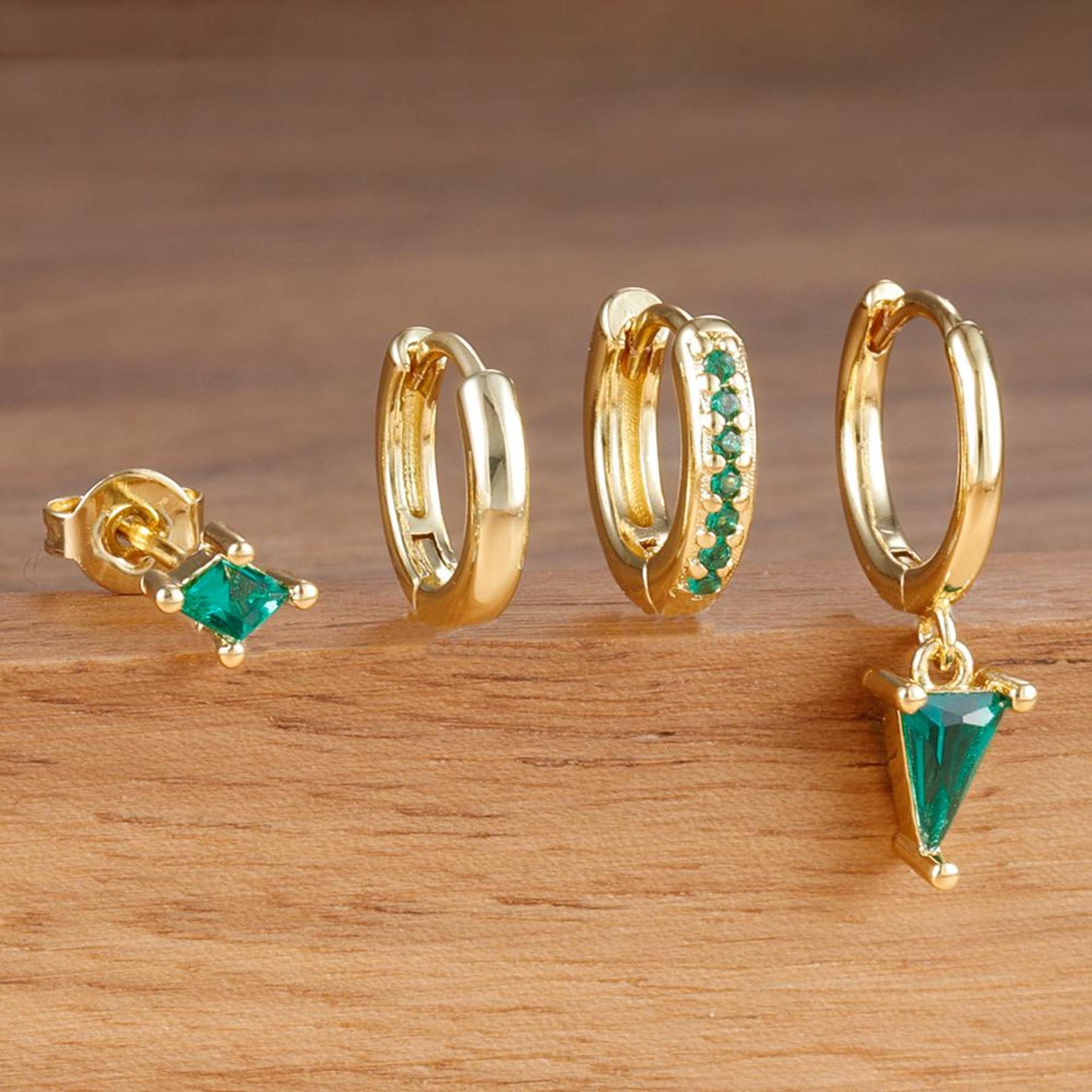 4PCS Stainless Steel Cubic Zircon Dangle Earring Set for Women Unique Geometric Triangle Pendant Earring Piercing Jewelry