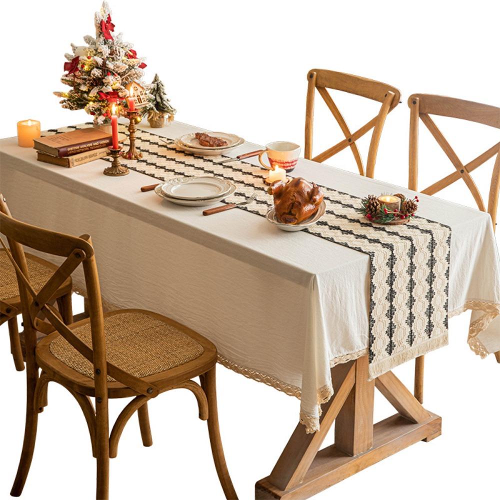 New Year Red Table Runner Knitted Fabric Creative Christmas Tablecloth Dining Table Decoration