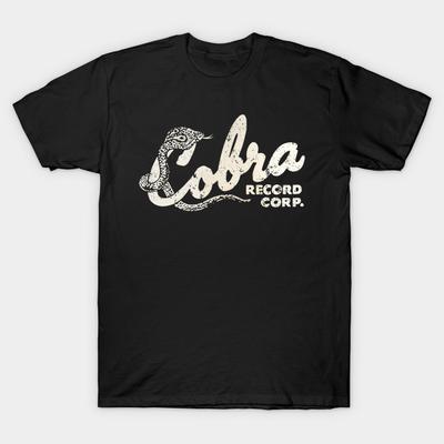 Asian Size Men Black Print T-shirt Cobra Records No-Cut Heat Transfer Print Cotton Tshirt