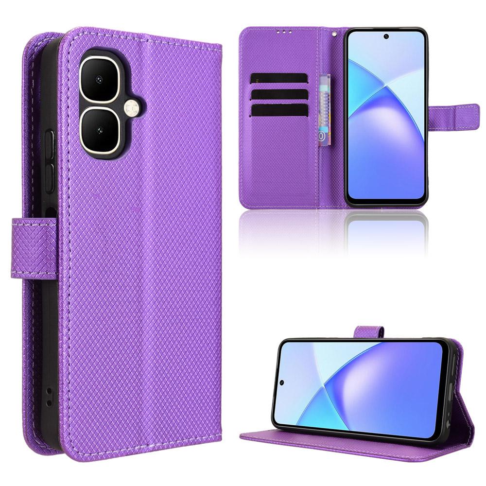 For TECNO Pop 10/Infinix Smart 10 Leather Wallet Case with Strap Diamond Texture Phone Cover