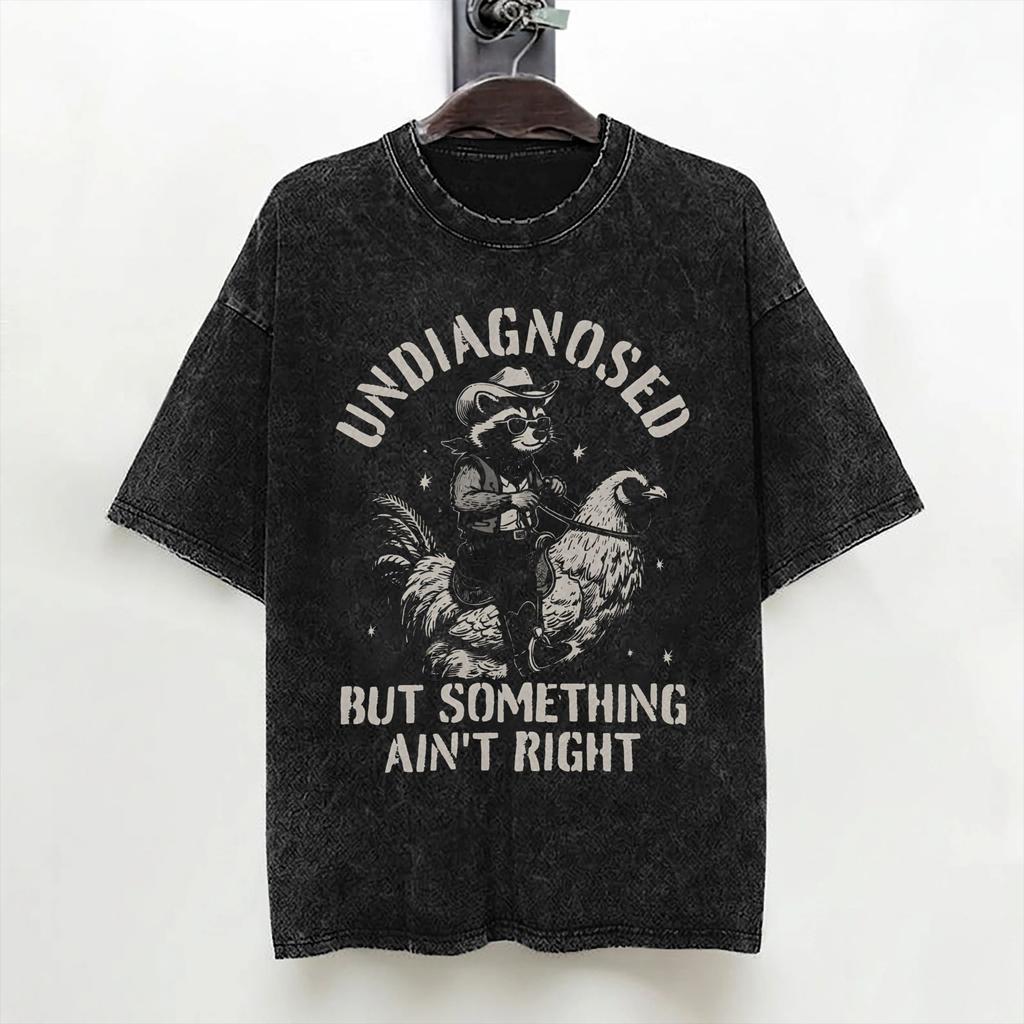 Undiagnosed But Something Aint Right Washed T Shirt Streetwear Hip Hop Vintage Tshirt Tees Tops For Men Women Cotton Oversize