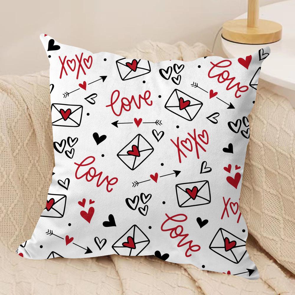 Valentines Day Heart Graffiti Cushion Cover Pillowcase Ultra Soft Skin Friendly Fabric Cloud Like Comfort Concealed Zipper