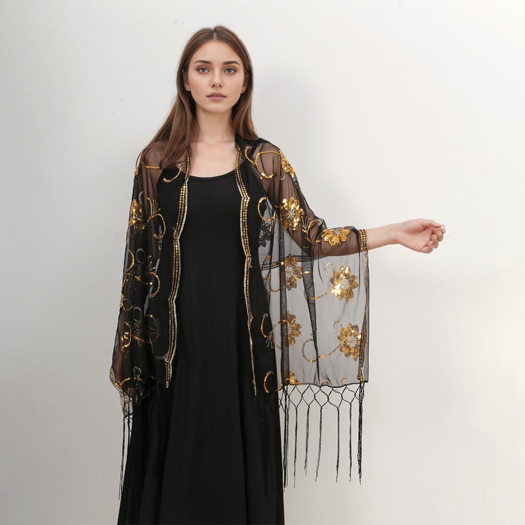 New Sequined Peacock Tassel Embroidered Long Scarf for Women  Fashionable and Versatile National Style Shawl Thin Silk Scarf