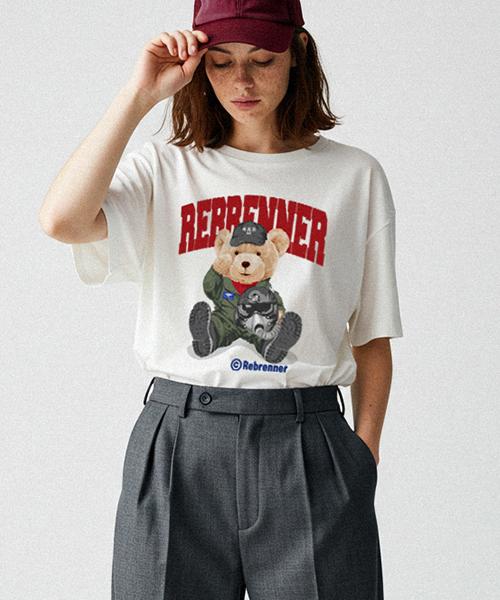 REBRENNER Air Force Bear 20S Crew Neck Short Sleeve T-Shirt Navy