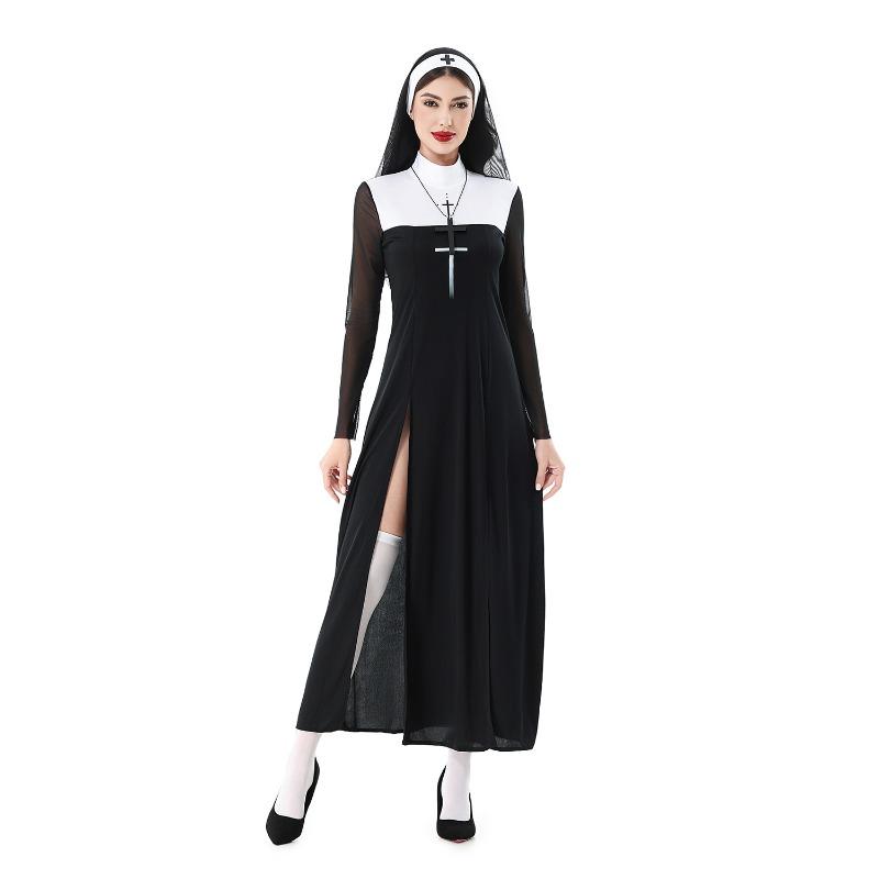 Halloween Adult Costume Cosplay Sexy Cross Nun Costume Mardi Gras Costume