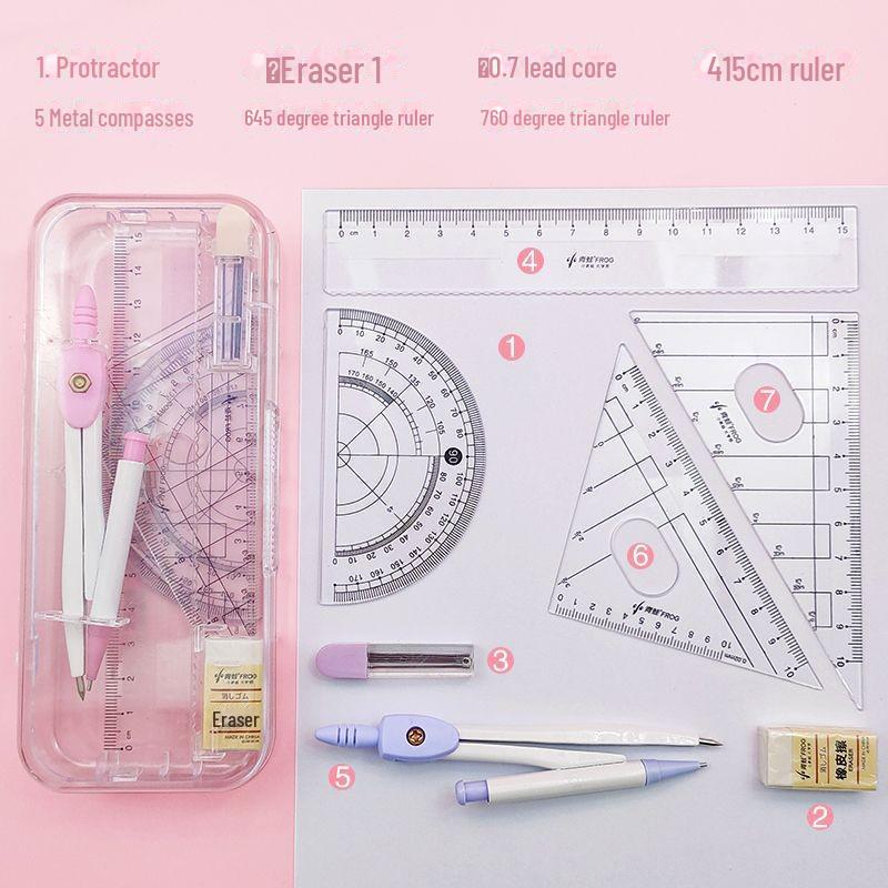 7-Piece Student Metal Compass & Geometry Drawing Tool Set
