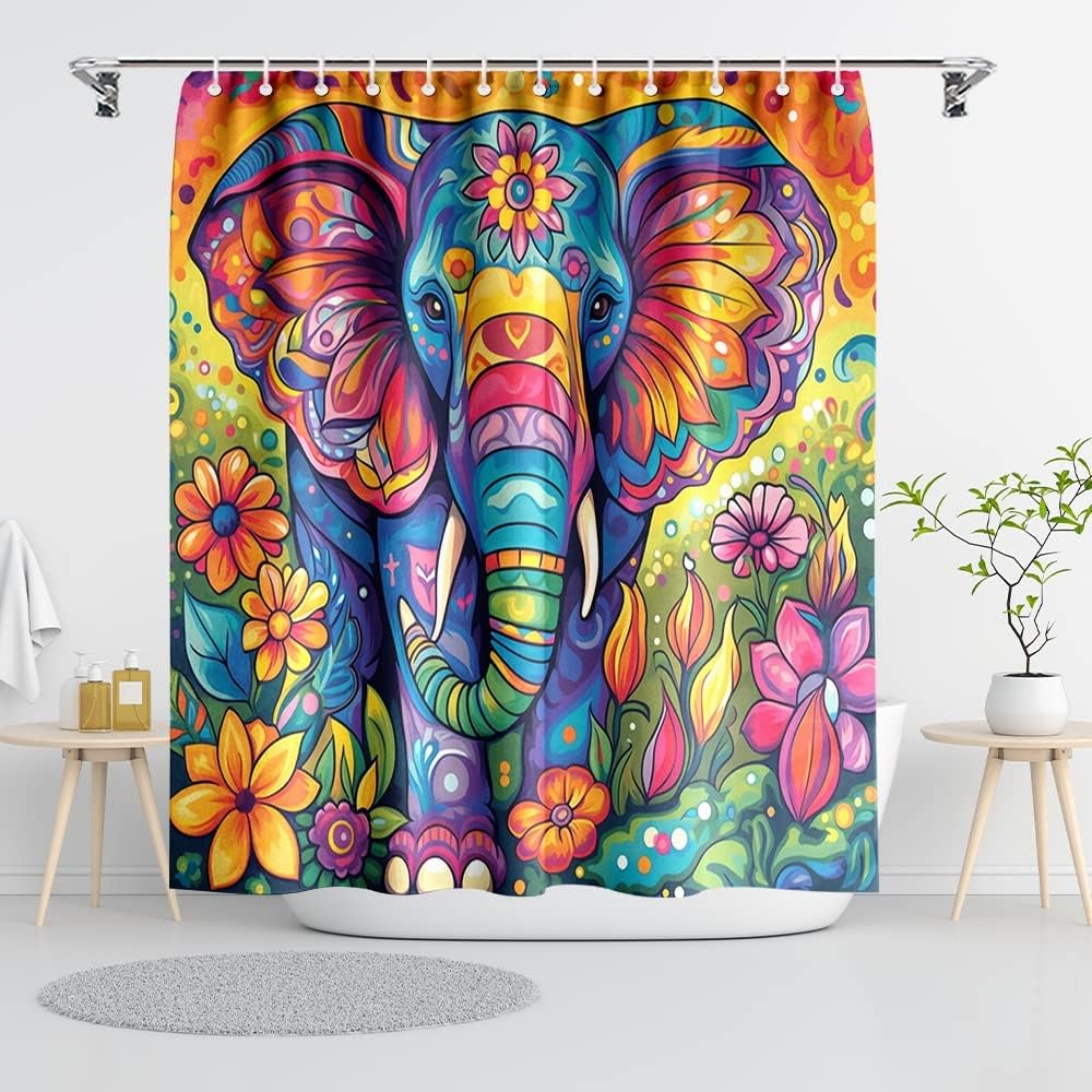 Black Shower Curtain Life Tree Sky Elephant Neon Fabric Plant Fantasy Art Bathroom Curtain For Women Bathtub Decoration