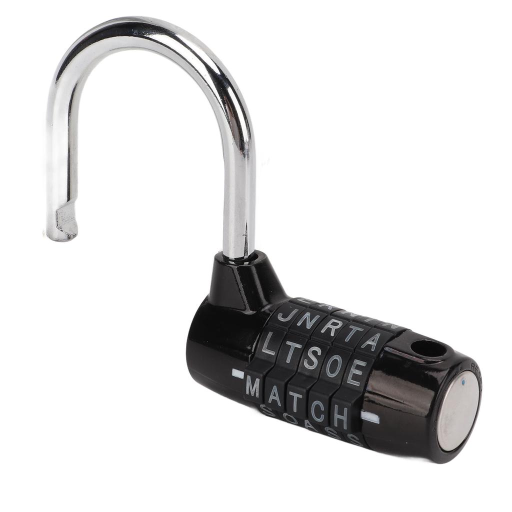 5 Letters Combination Lock Antitheft Zinc Alloy Solid Black Padlock for Gym Suitcase