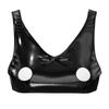 Women Glossy PU Leather Hollow Out Cupless Bra Sexy Open Breast Shiny Leather Bralette Female Zipper Wire-free Crop Top Clubwear
