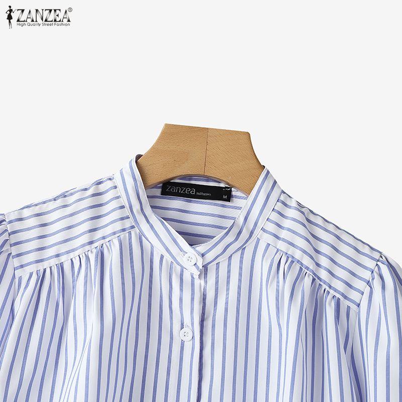 ZANZEA Women Casual Round Neck Long Sleeve Stripe Blouse