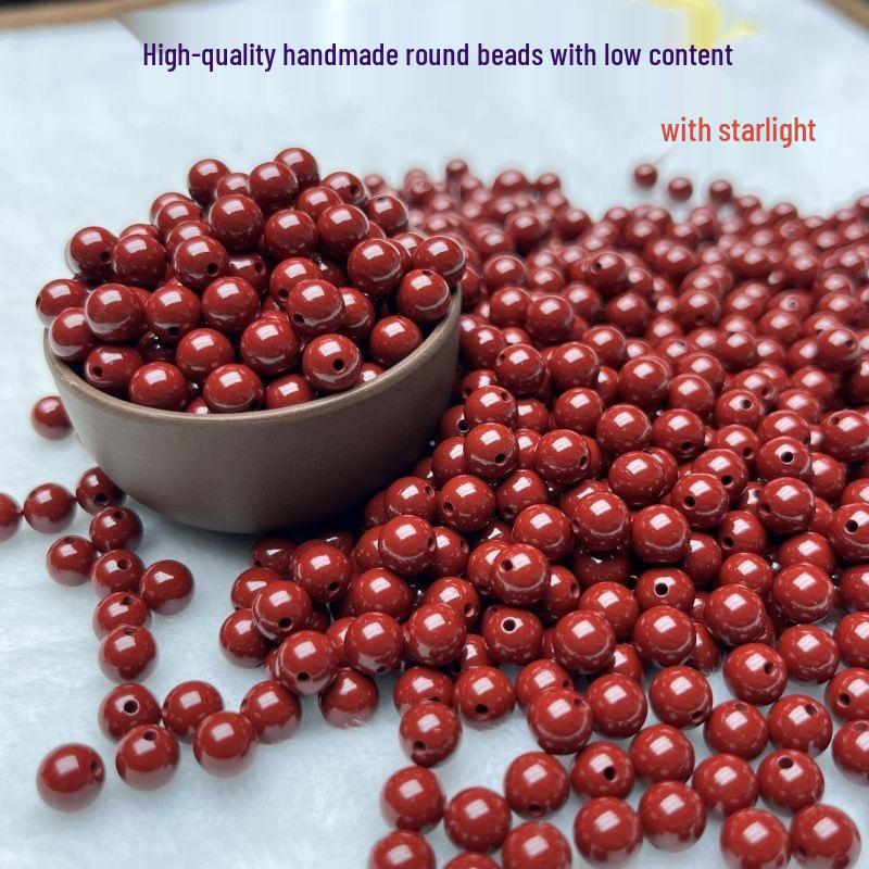 Cinnabar Red Sand Crystal Round Beads with High Purple Gold Sand Content 6mm