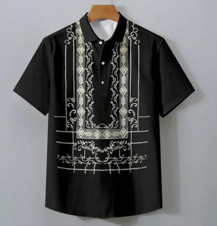 2025 summer men s clothing ethnic retro lapel short-sleeved shirt men s traditional 3D printed polo shirt S