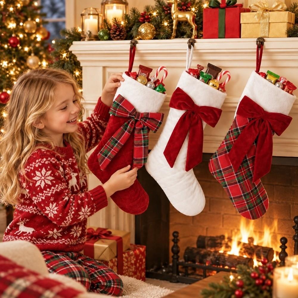 18Inch Christmas Gift Bag Velvet Fireplace Hanging Ornament Xmas Tree Hanging Socks  Photo Props