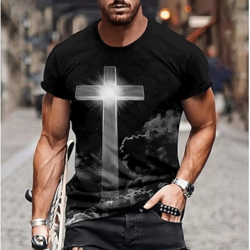 Men's Short Sleeve T Shirt 3D Print Crew Neck Shirt Casual Deep Purple Heather Gray  Summer Clothing
