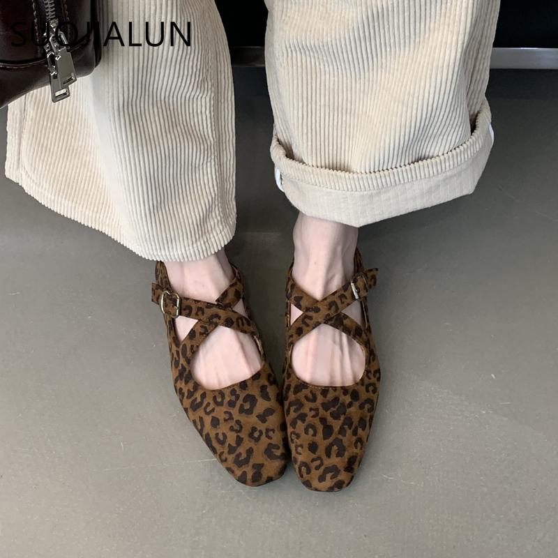 Fashion SUOJIALUN 2024 New Brand Women Flat Shoes Fashion Round Toe Ladies Elegant Red Mary Jane Shoes Soft Flat Heel Dress Ballerinas S