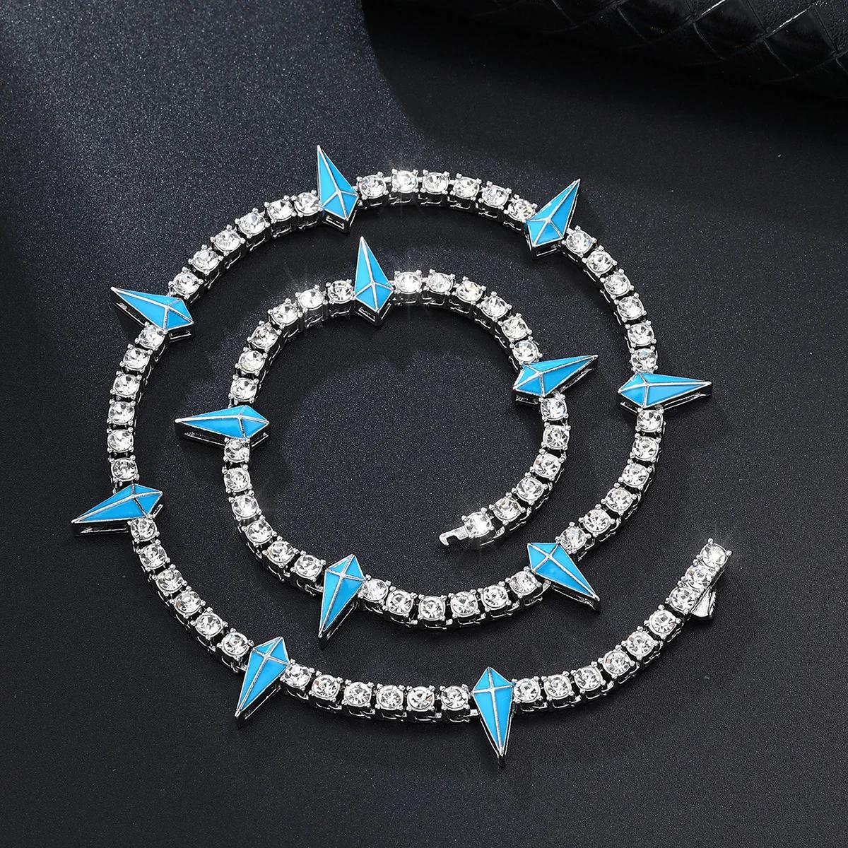 Neue Hip-Hop 4mm Tennis-Kette Tropfenwasser Bling Iced Out Bunte Strass-Halsketten für Männer Frauen Choker Schmuck Party Geschenk 18 16inch black