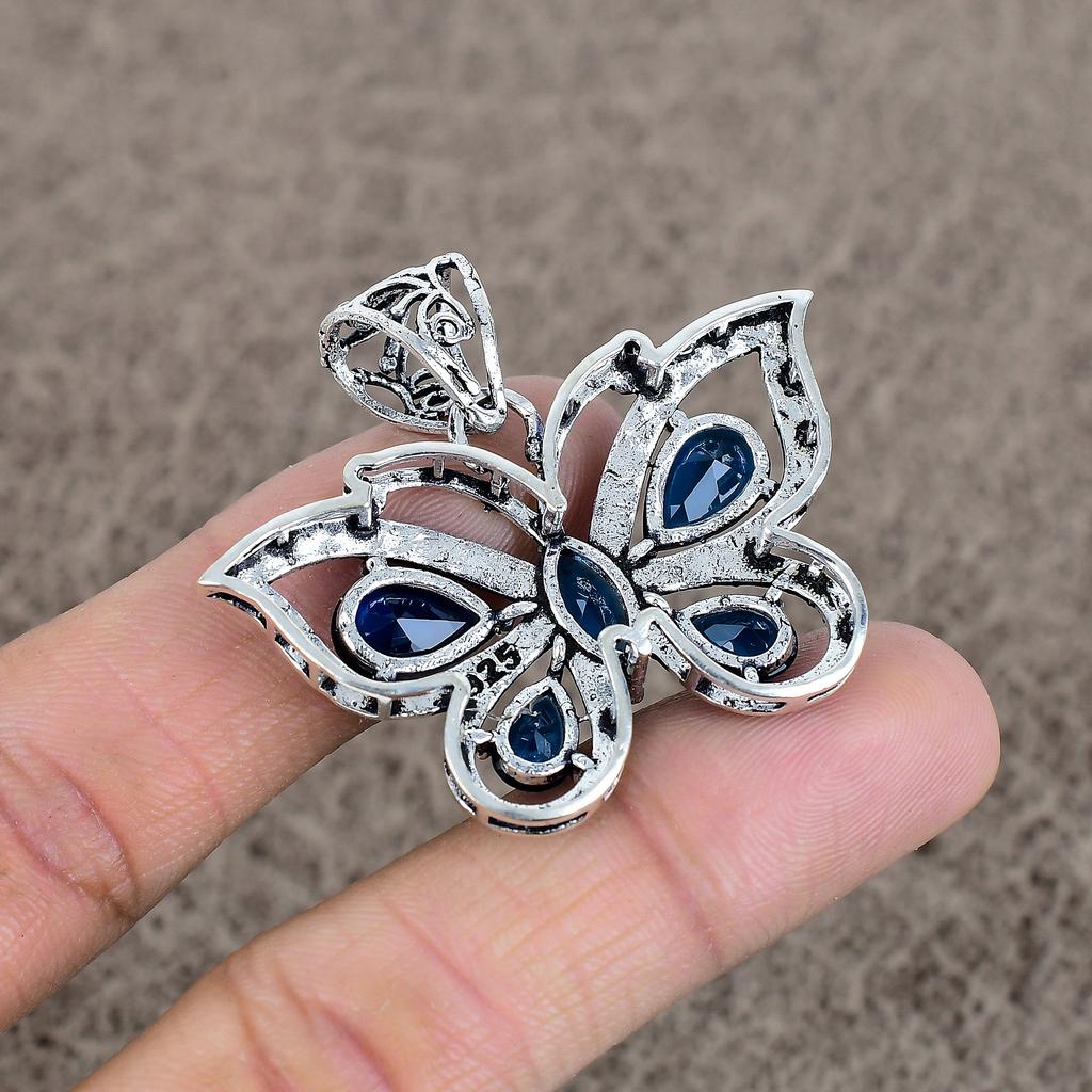 Blue Topaz Gemstone Handmade 925 Sterling Silver Jewelry Pendant 1.65" KKG-90