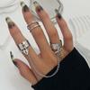 Punk Chain Two Finger One Piece Tassel Rings for Women Men Fashion Copper Color Creative Key Heart Lock Adjustable Rings Zircon
