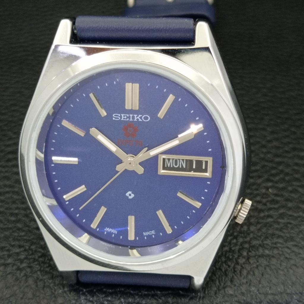 REFURBISHED VINTAGE SEIKO EXPO 70 AUTOMATIC JAPAN MENS BLUE DIAL WATCH a433574-2 R117-a433574
