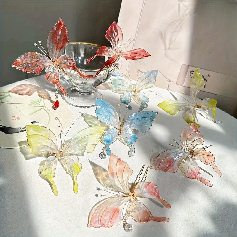 1 szt. Elegancka spinka do włosów w kształcie motyla w stylu Hanfu, retro, płynący dodatek do włosów, starożytna wróżka, retro spinka do włosów, antyczna