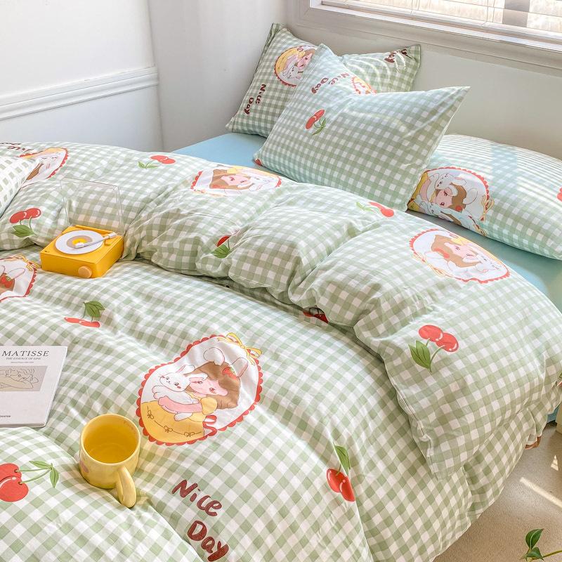 Class A Mother and Baby Grade Cotton Four-piece Set Pure Cotton Ins Style Cartoon Small Fresh Pure Cotton Quilt Cover Bedding