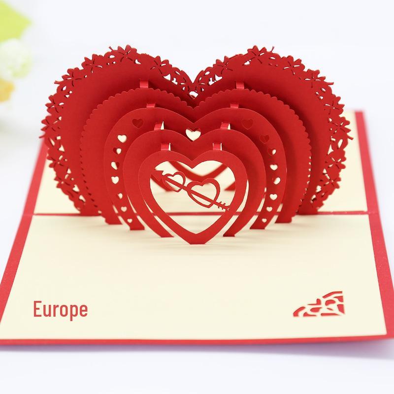 Heart-to-Heart 3D Pop-up Card, Qixi Festival Valentine's Day Love Confession, Handmade Hollow Paper Carving