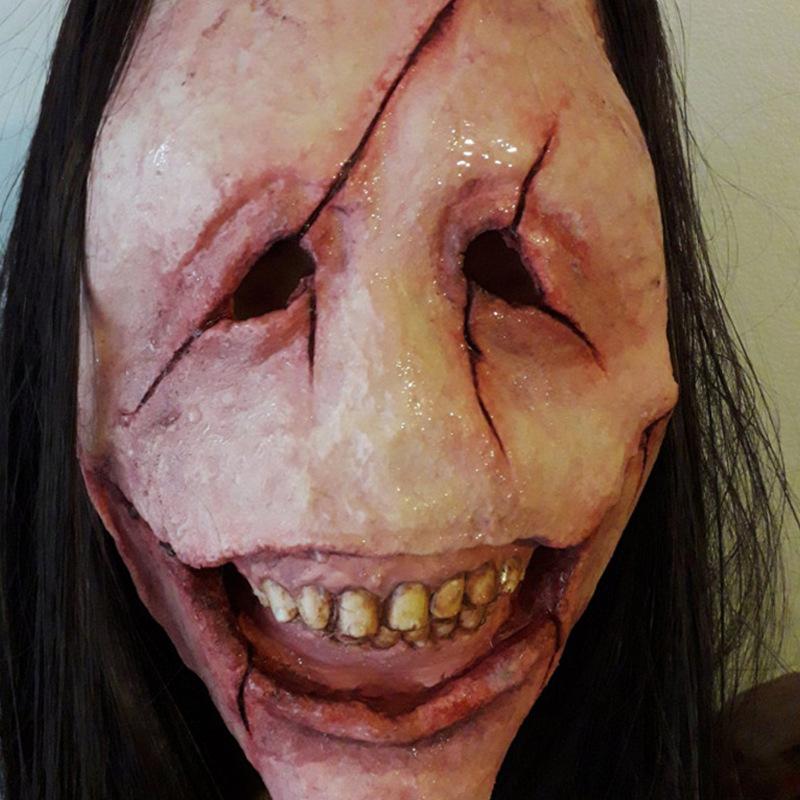 Long-haired Red-faced Witch Halloween Horror Female Ghost Latex Mask Escape Room Costume Headgear