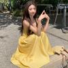 Summer New French Small Yellow Suspender Dress Women's Clothing Waist Temperament Long Dress Seaside Vacation Skirt