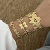 Vintage Stainless Steel Flower Heart Bracelet For Women Gold Color Irregular Geometric Cuff Bangles Bracelets Aesthetic Jewelry