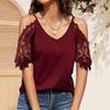 European and American New Lace Sleeves V-neck Solid Color Suspender Lace Off-the-shoulder Casual T-shirt Women's Top