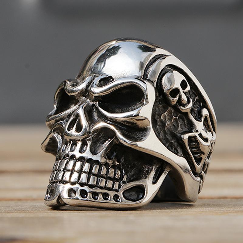 Polierter Kapala Totenkopfring Herren Jungen Edelstahl Motorrad Biker Ring Dominanter Männlicher Gothic Totenkopfringe Großhandel