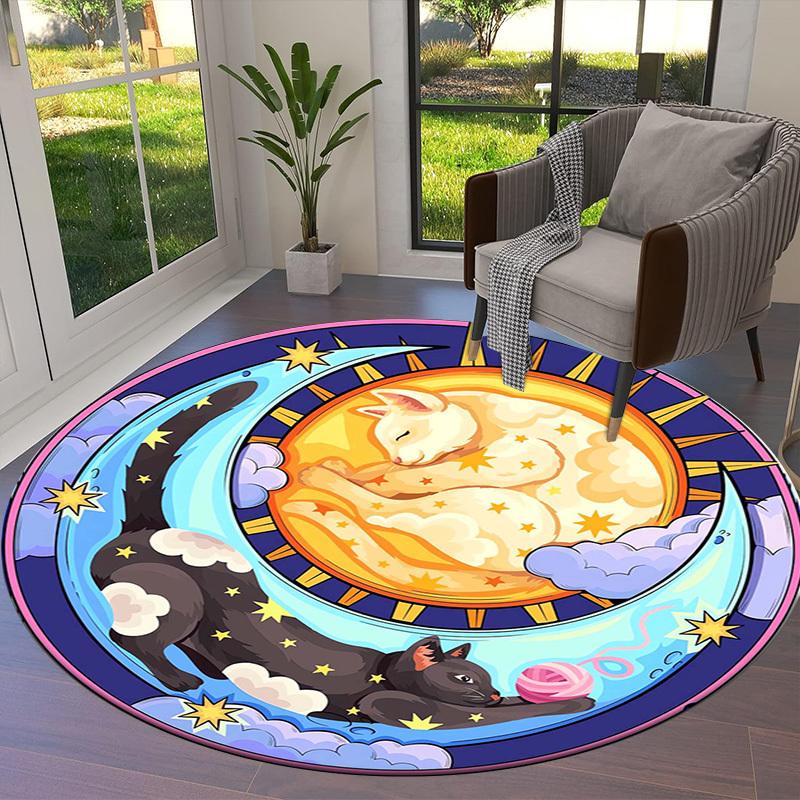 1pc Office Carpet Chair Mats Starry Night Cats Moon Illustration Perfect for Decorating Office Chairs, Living Rooms, Or Bedrooms