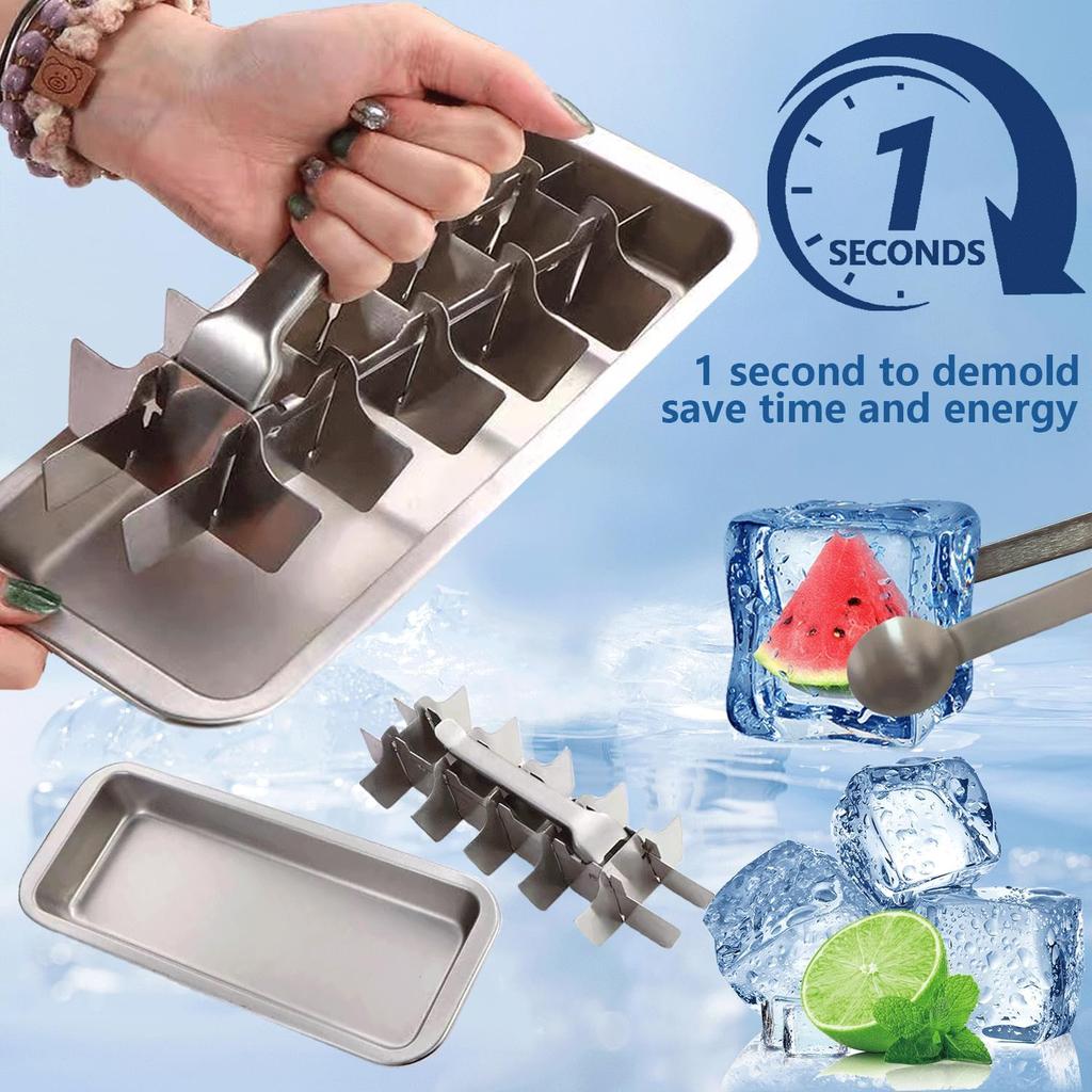 6/18 Cavity Quick Freezing Stainless Steel Ice Tray Lever Release Metal Cube Maker Mold Reusable Box For Cocktail Drinks