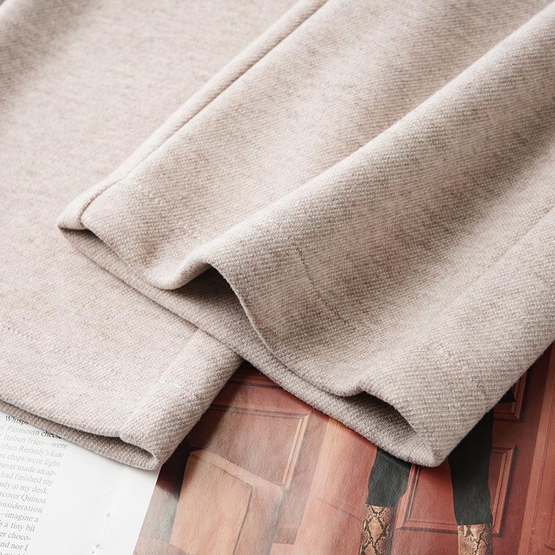 Women's 2024 Khaki Wool Blend Loose Fit Slimming Wide Leg Pants for Autumn and Winter