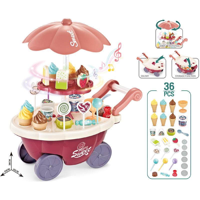 Children'S Play House Kitchen Toys Lights Mini Candy Trolley Girls Ice Cream Ice Cream Shop Supermarket Set