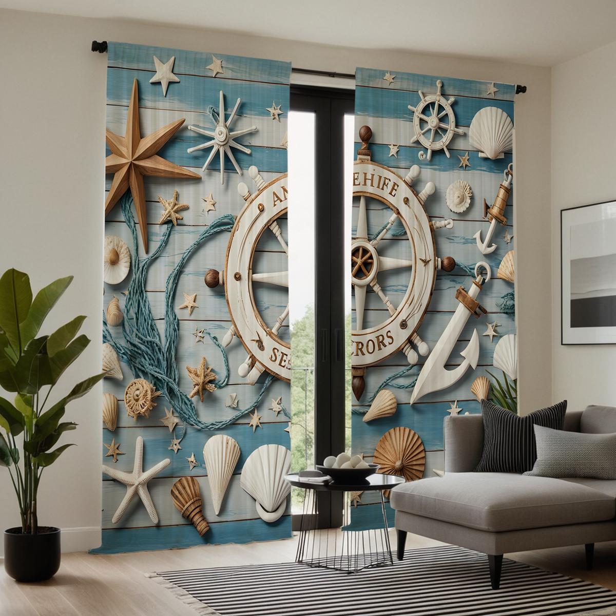 2 шт. HD Море встречается с небом Ракушка декоративная занавеска Синяя галстук цифровая — фото 5